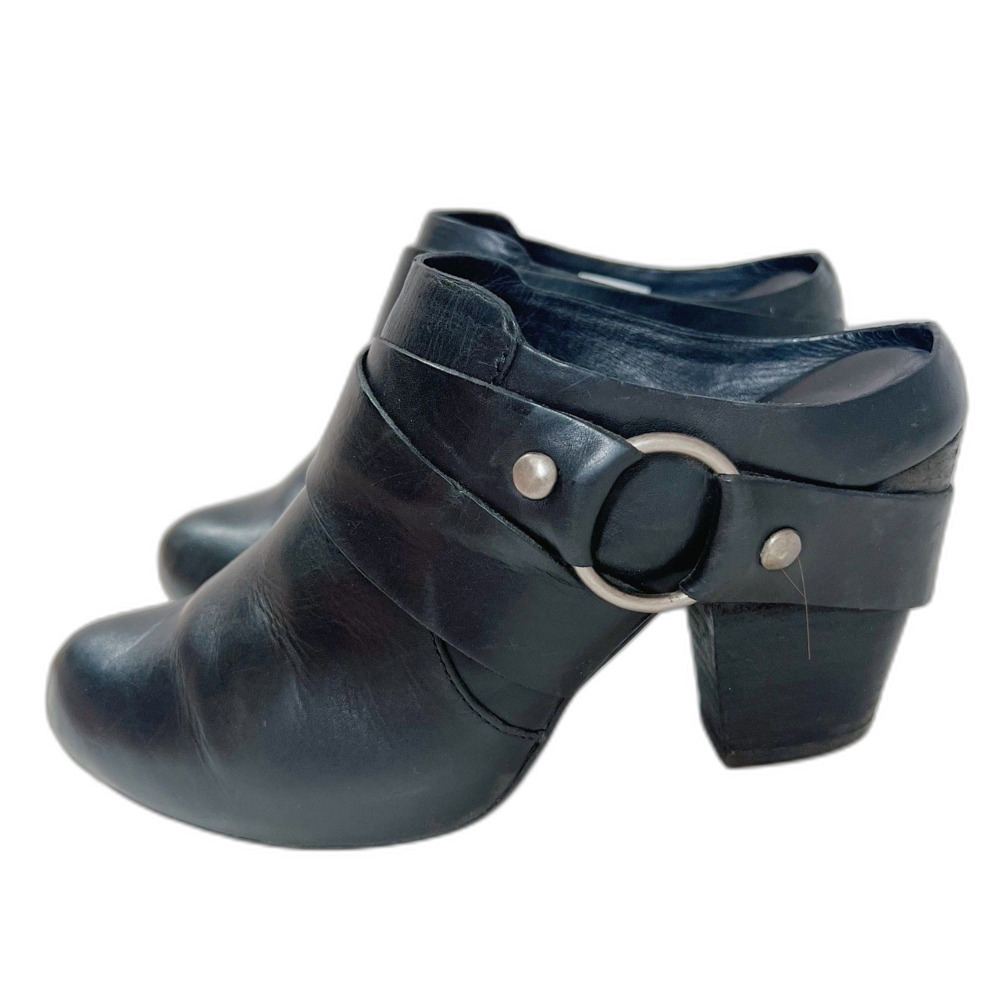 Kork-Ease Courtney Harness Slip On Biker Bootie Mule Black Leather Size 6